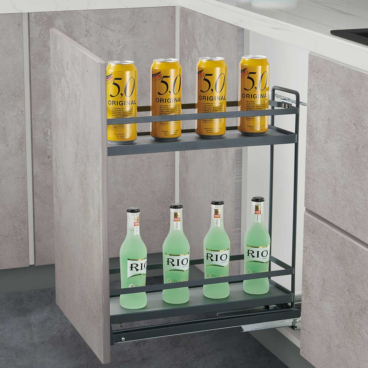 IVIRO, Pull out Bottle Rack, Solid Base Baskets, Universal Fitting, To Suit 300mm Cabinet