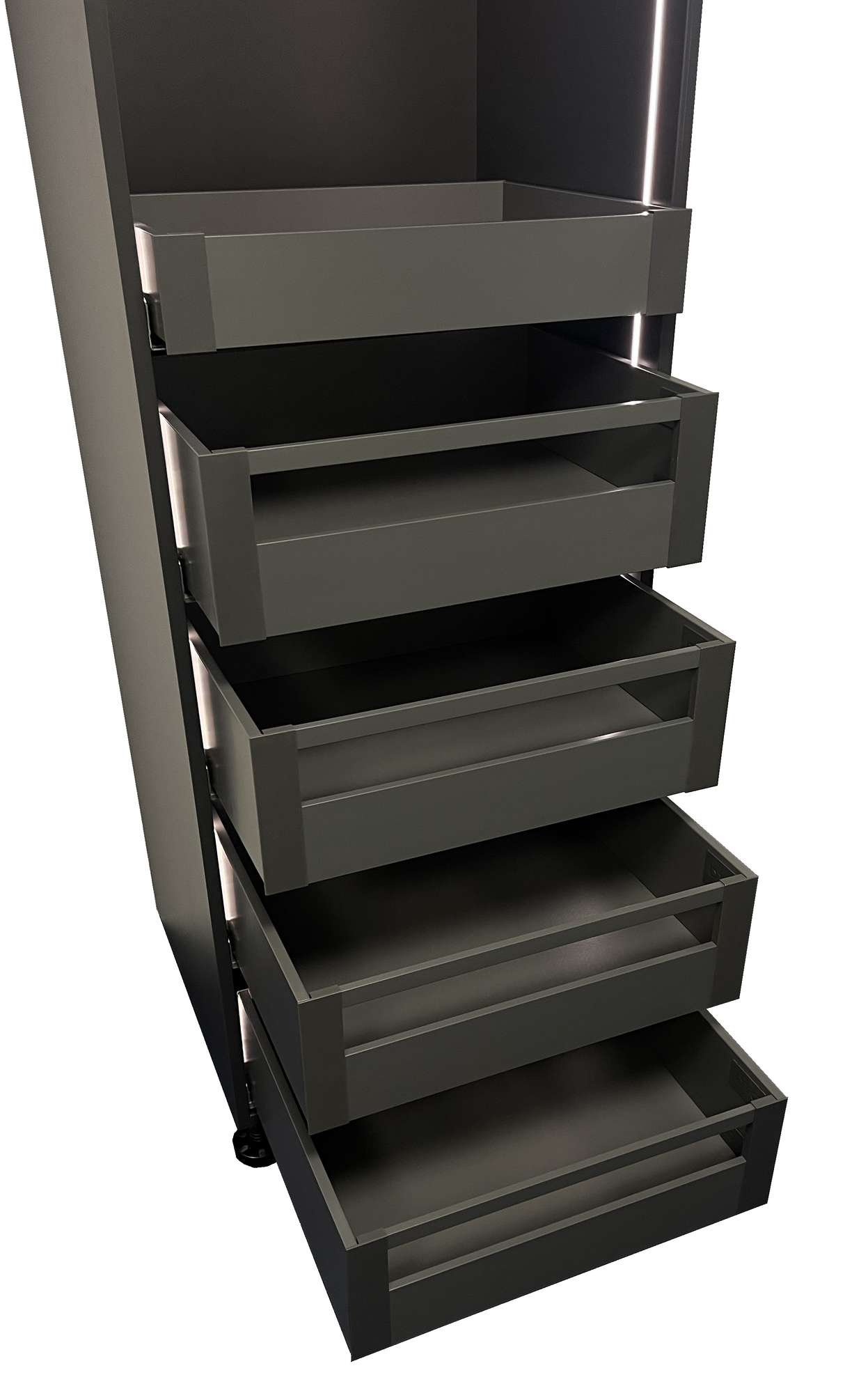 Twin Pro Internal Kitchen Storage Tower, 1 Cutlery & 4 Pan Drawer Setup, (W) 300-1000mm