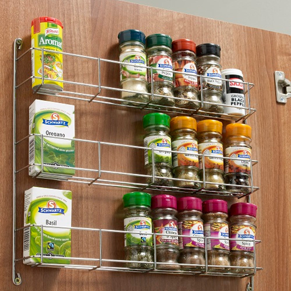 Spice Rack, Triple Tier, Polished Chrome, 200-400mm Wide